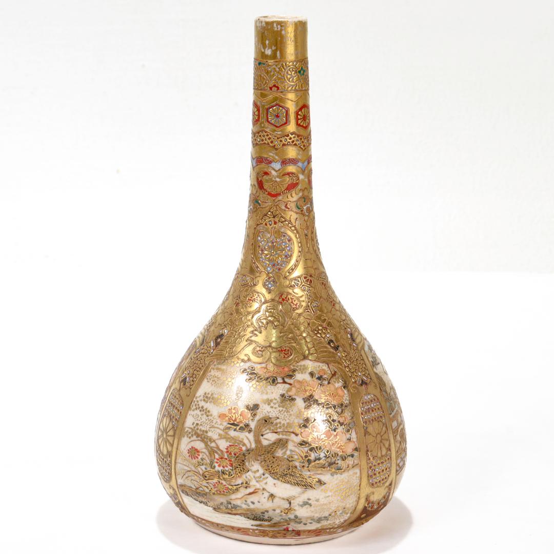 Gilt Antique Japanese Satsuma Pottery Bud Vase For Sale