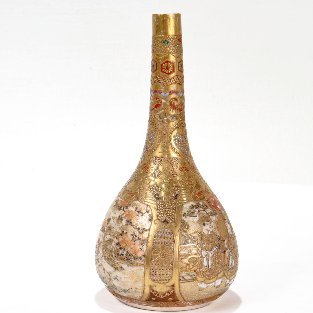 Antique Japanese Satsuma Pottery Bud Vase In Good Condition For Sale In Philadelphia, PA