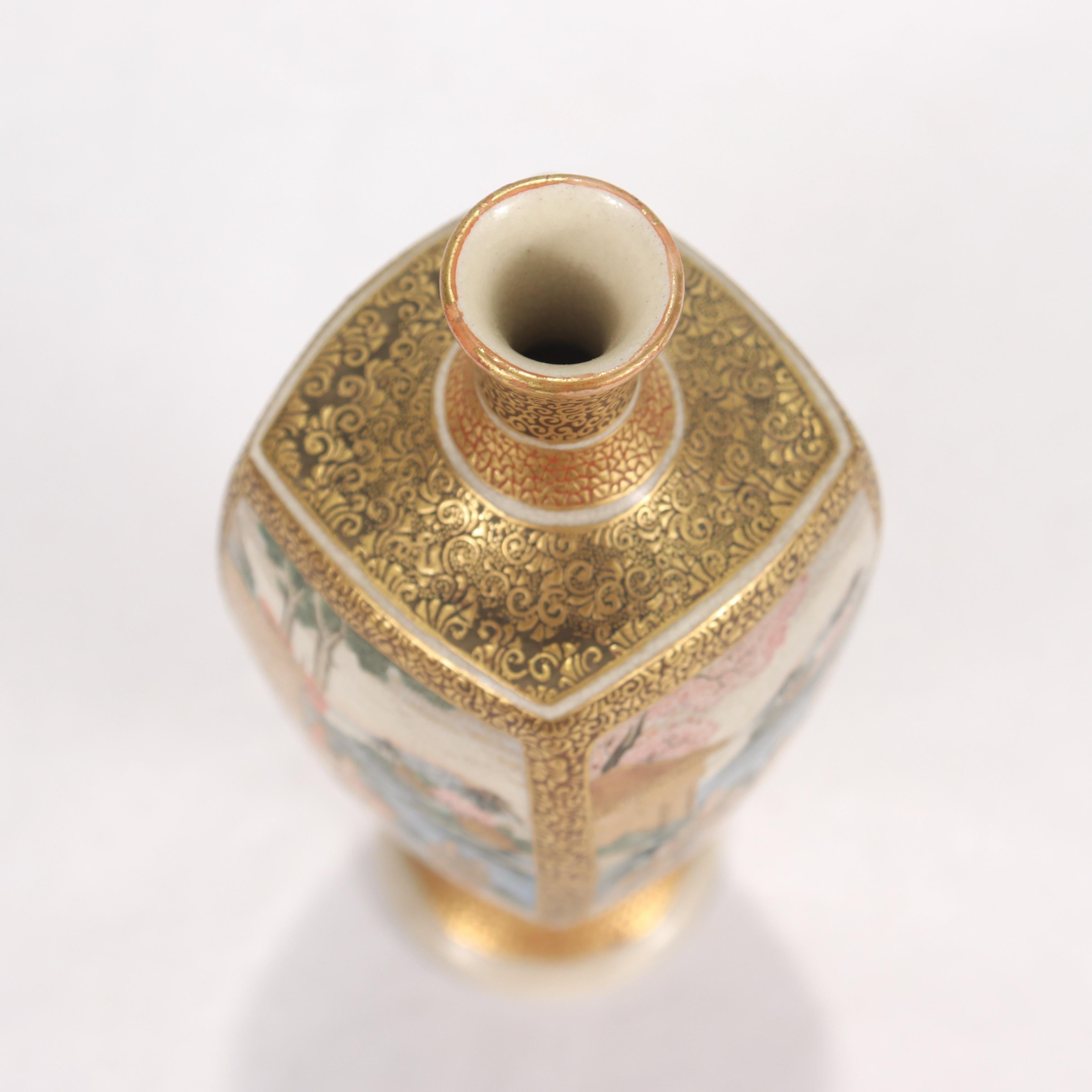 Antique Japanese Satsuma Pottery Miniature Cabinet Vase 3