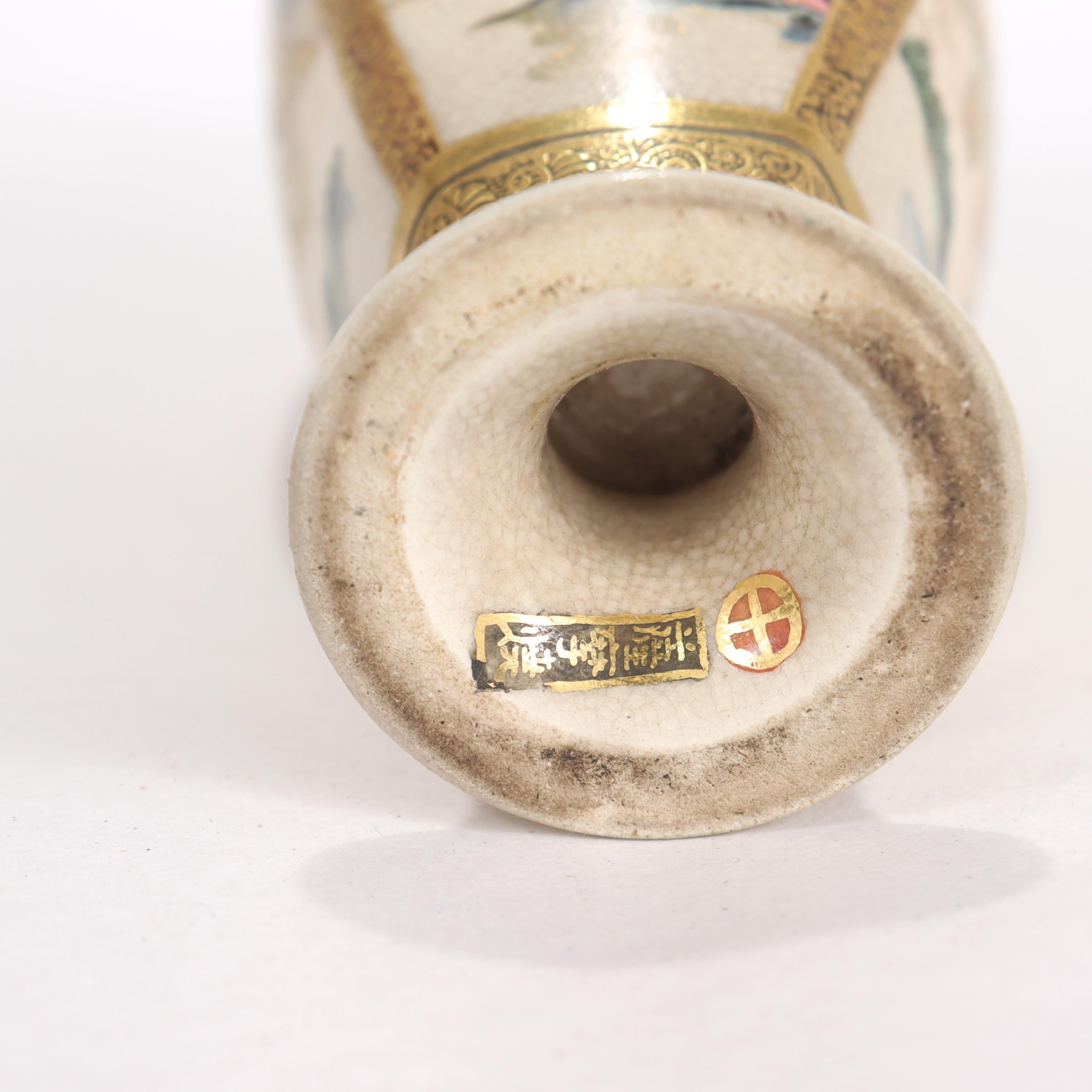 Antike japanische Satsuma Keramik Miniatur Kabinett Vase 5