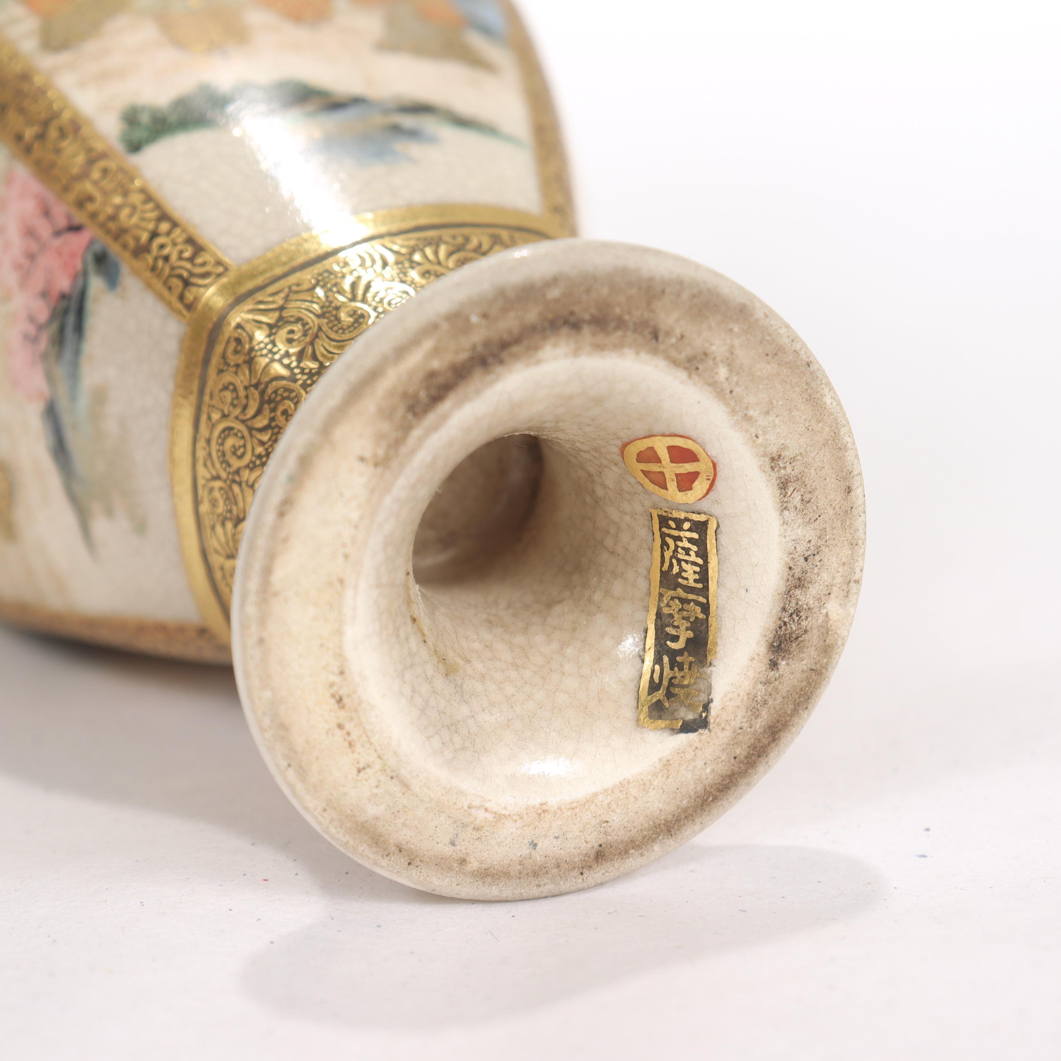 Antike japanische Satsuma Keramik Miniatur Kabinett Vase 6