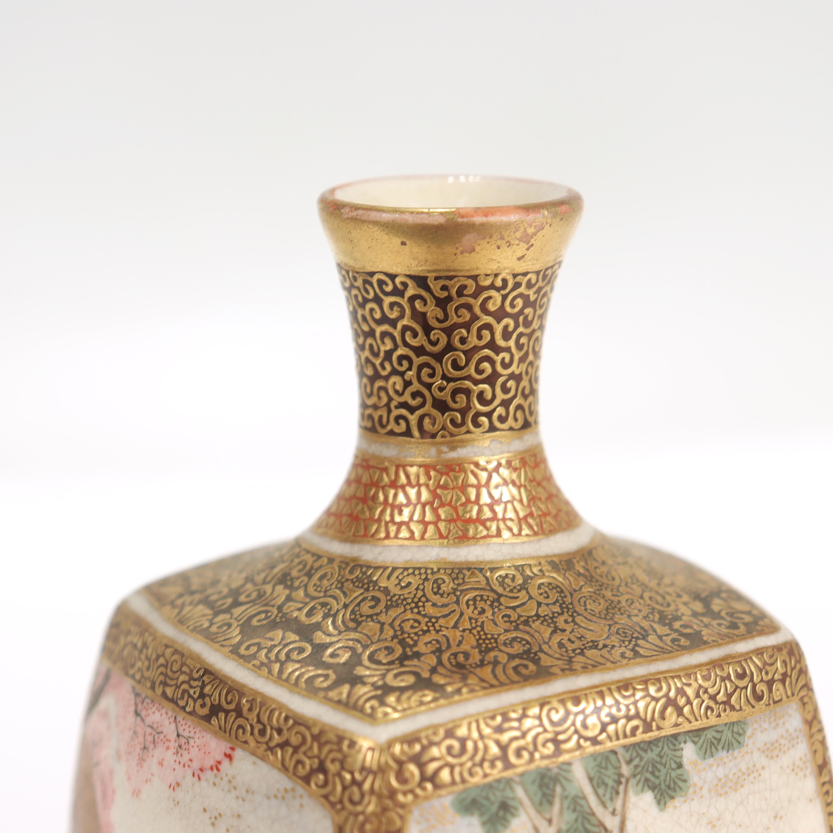 Antike japanische Satsuma Keramik Miniatur Kabinett Vase 8