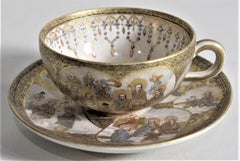Antique Japanese Satsuma Teacup & Saucer Set with Ornate Hand Painted Decoration