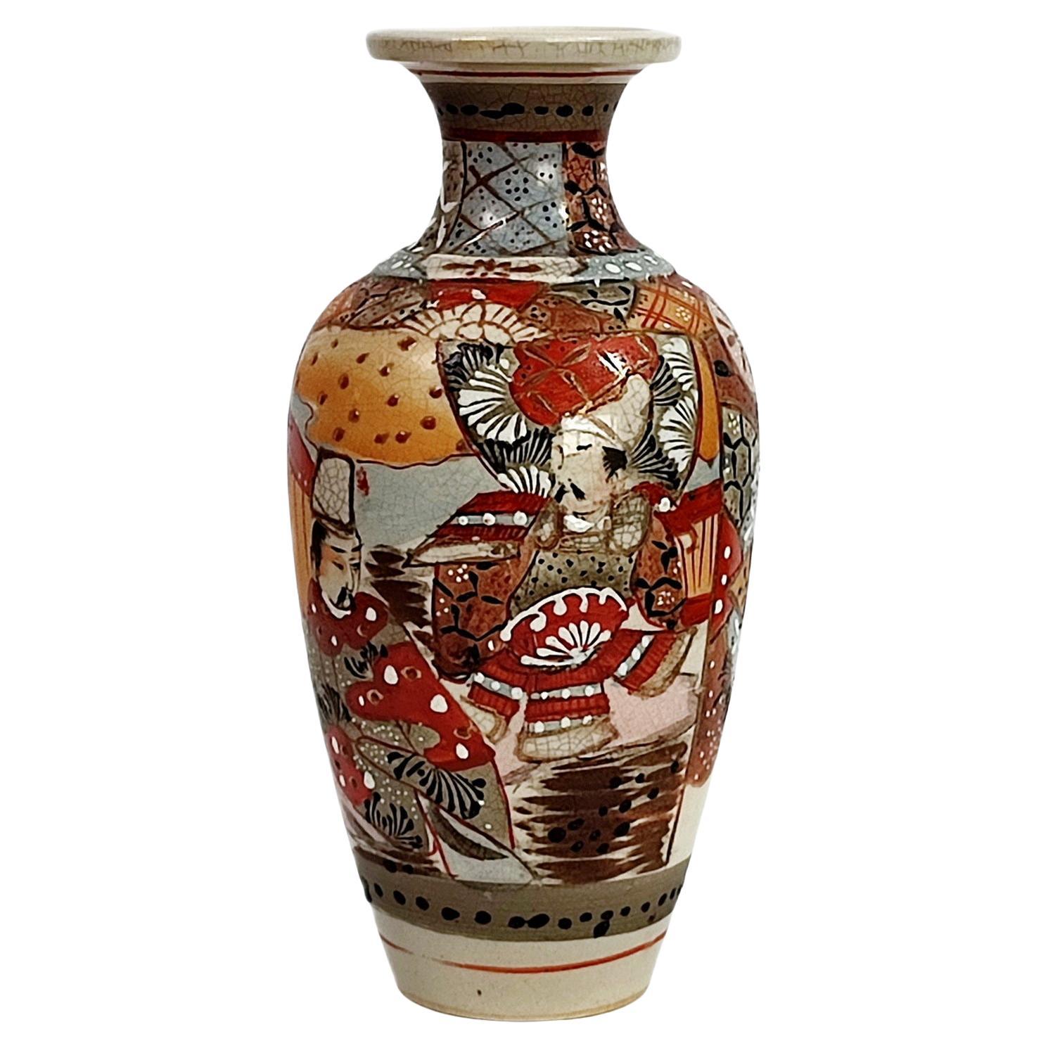 Antico vaso giapponese Satsuma - Capolavoro dell'epoca Meiji dipinto a mano