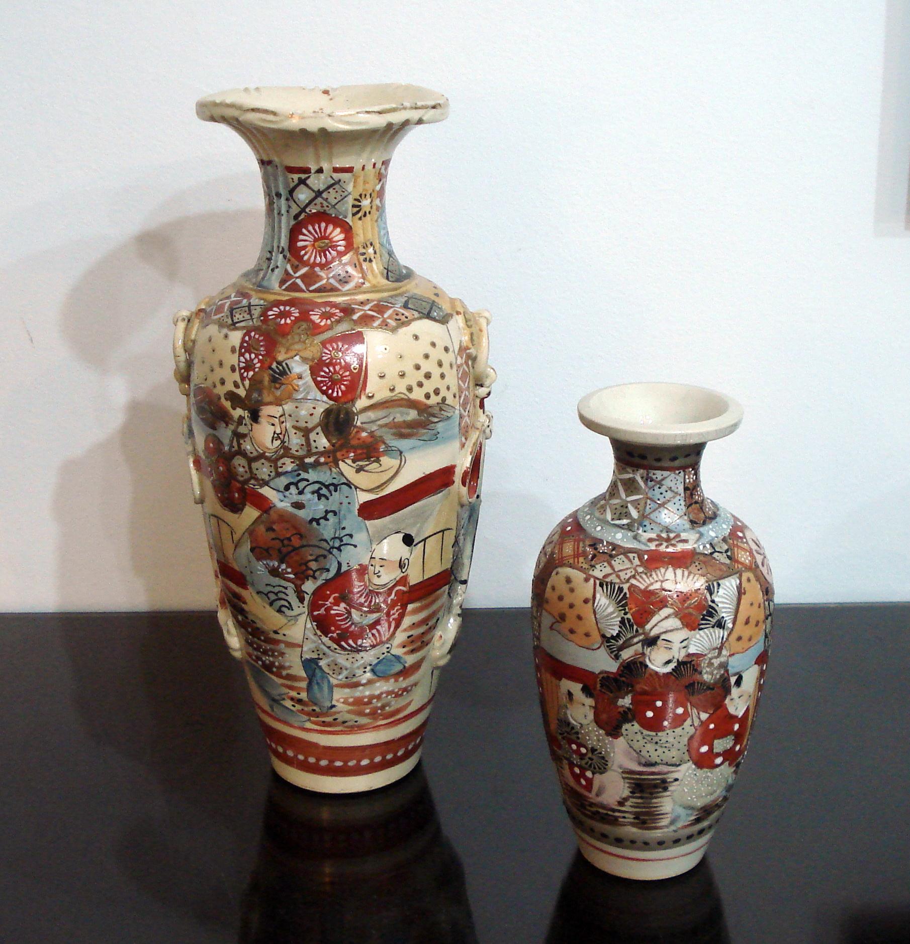 Giapponese Antico vaso giapponese Satsuma, scena di guerriero dipinta a mano, capolavoro dell'epoca Meiji in vendita