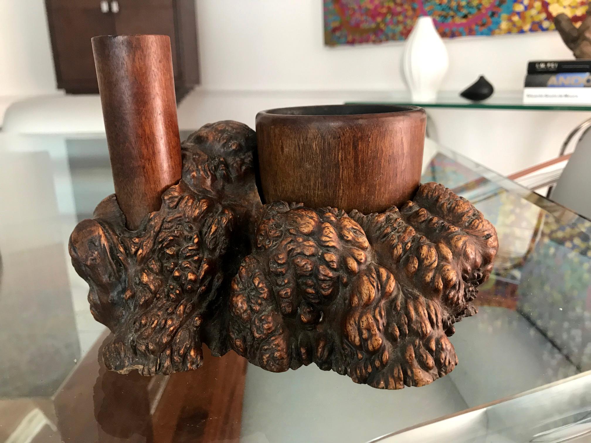 Antique Japanese Burl Wood Tabaco Bon In Good Condition In Atlanta, GA