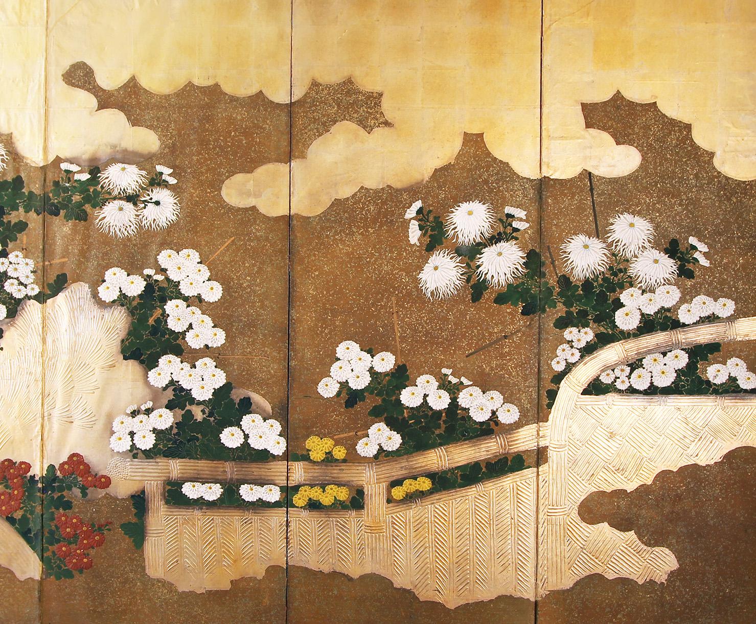 Meiji Antico paravento giapponese a sei pannelli. in vendita