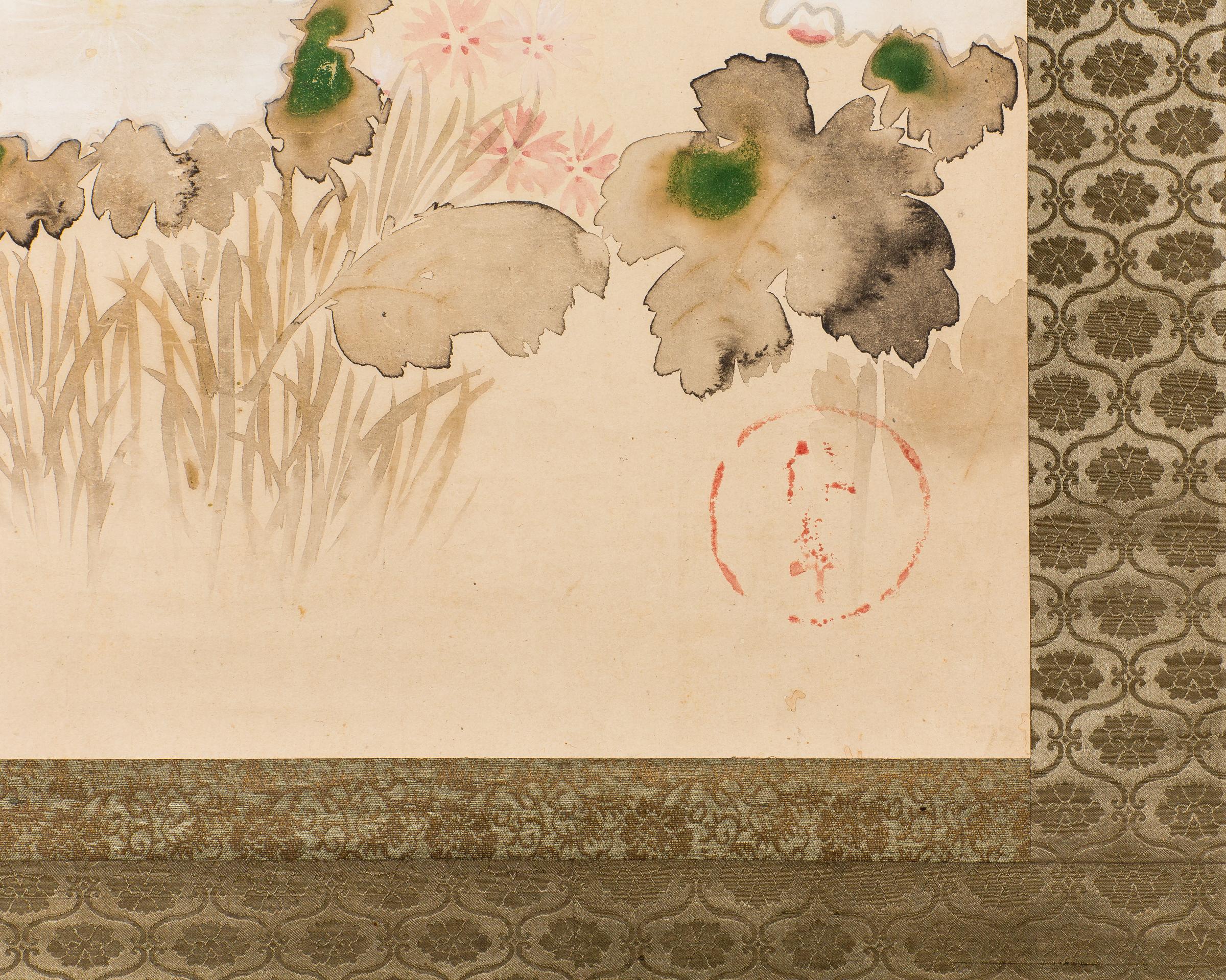 19th Century Japanese Scroll of Hollyhocks For Sale 2