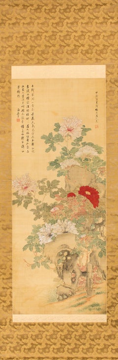 Scroll of Peonies japonais ancien