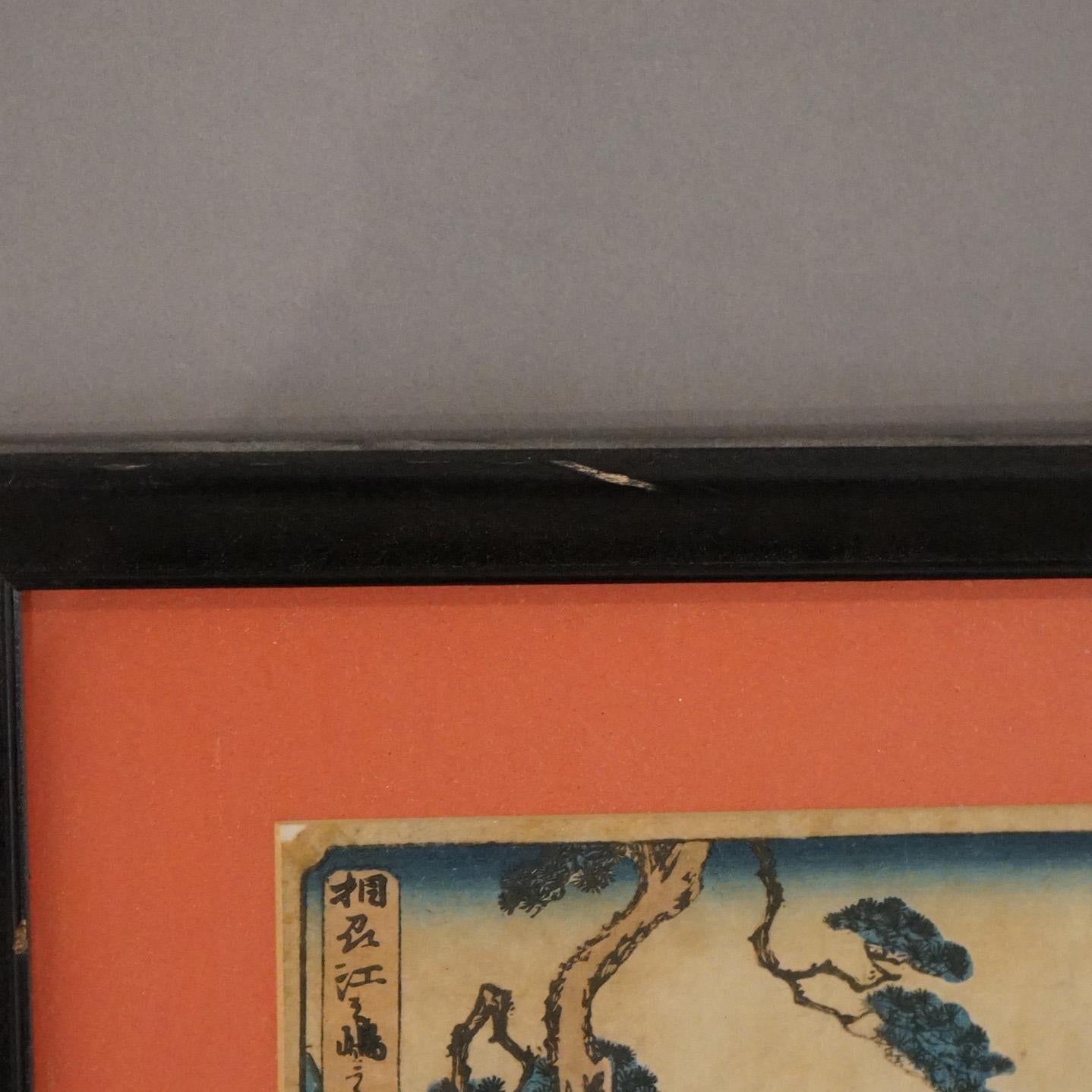 Antique Japanese Seascape Woodblock Print with Figures by Kunisada, C1920 For Sale 4