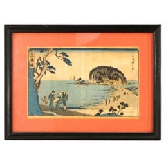 Impression japonaise ancienne sur bois avec figures par Kunisada, vers 1920