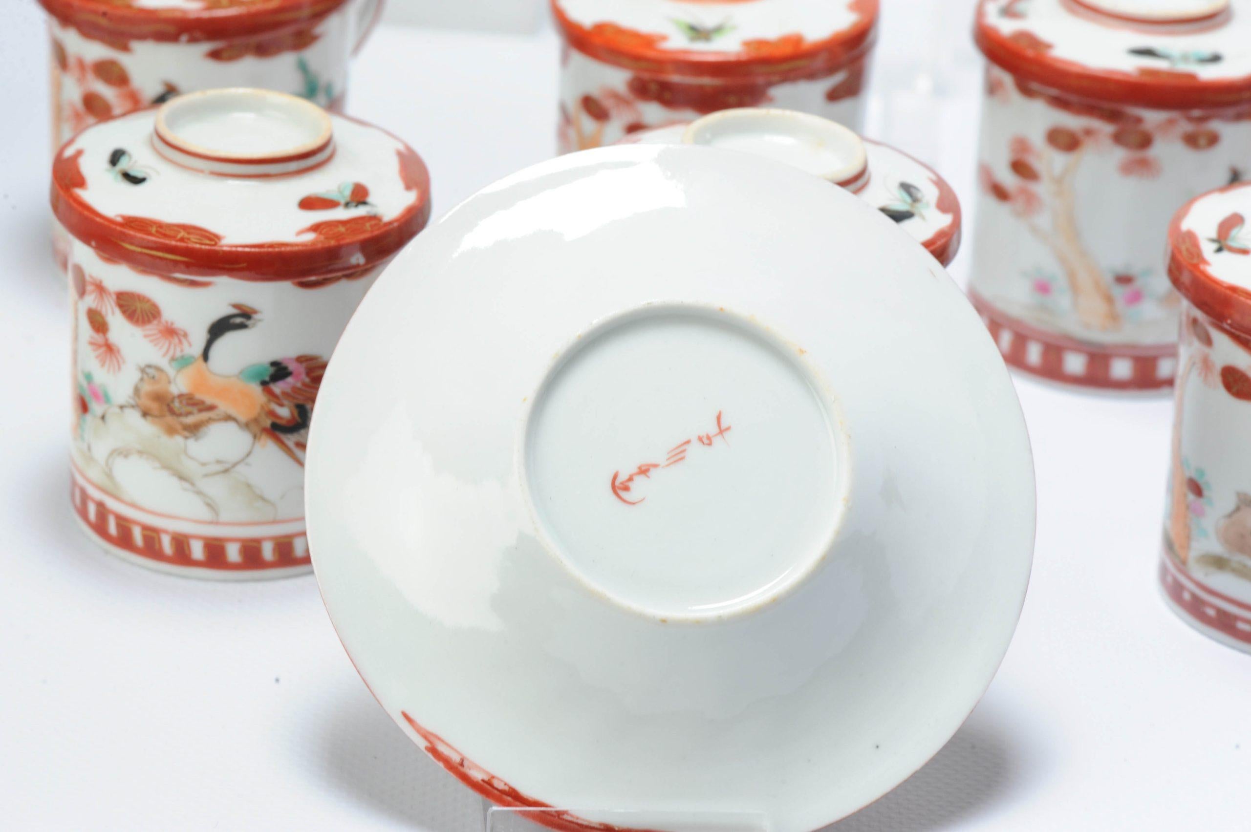 Taisho Antique Japanese Set of 10 Tea Coffee Cups Porcelain Eggshell For Sale
