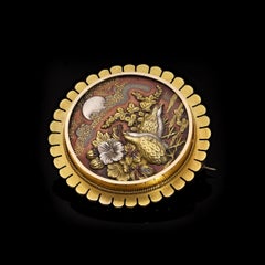 Antique Japanese Shakudo Brooch Mounted in 18kt Gold.