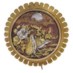 Antique Japanese Shakudo Brooch Mounted in 18kt Gold.