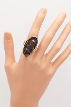 Antique Japanese Shakudō Buddha Ring in 18K Yellow Gold Mount