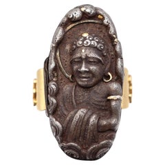 Antique Japanese Shakudō Buddha Ring in 18K Yellow Gold Mount
