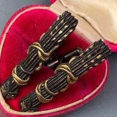 Antique Japanese Shakudo Cufflinks with Wheat Husk Design