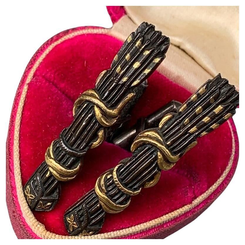 Antique Japanese Shakudo Cufflinks with Wheat Husk Design
