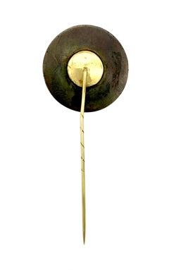 Antique Japanese Shakudo Stickpin Tiepin Mount Fuji Full Moon Sea Sailing Ship