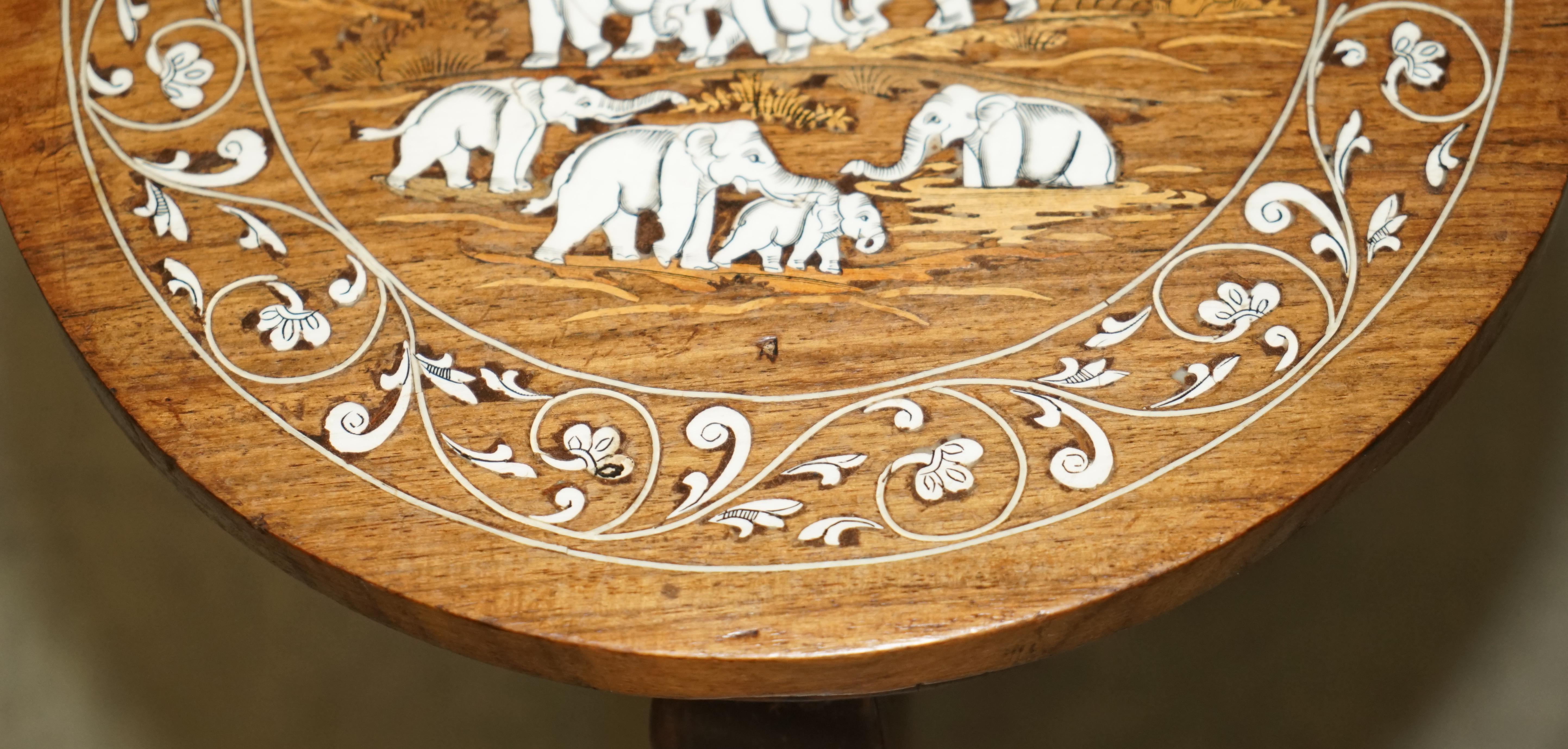 ANTiQUE JAPANESE SHIBAYAMA INLAID ELEPHANT HARDWOOD SIDE END LAMP WINE TABLe For Sale 8