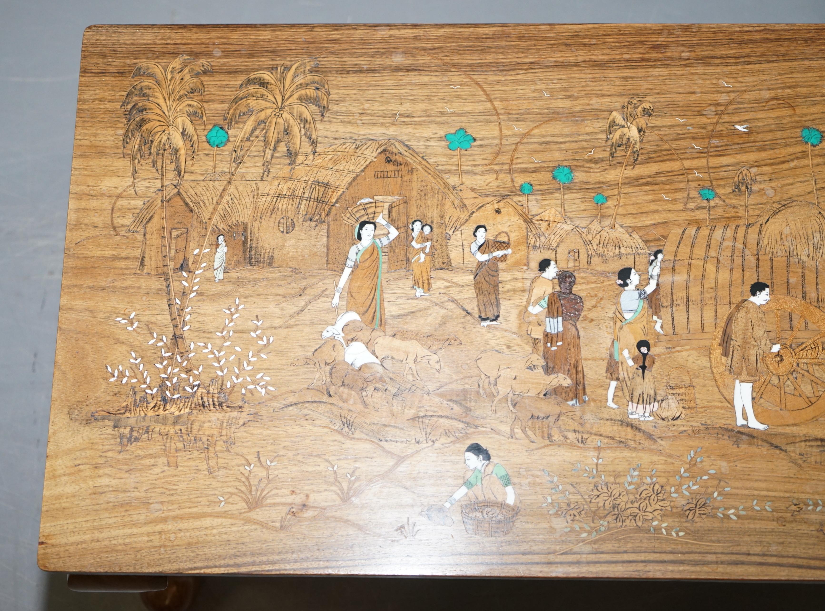 Early 20th Century Antique Japanese Shibayama Inlaid Romantic Lovers Hardwood Coffee Table