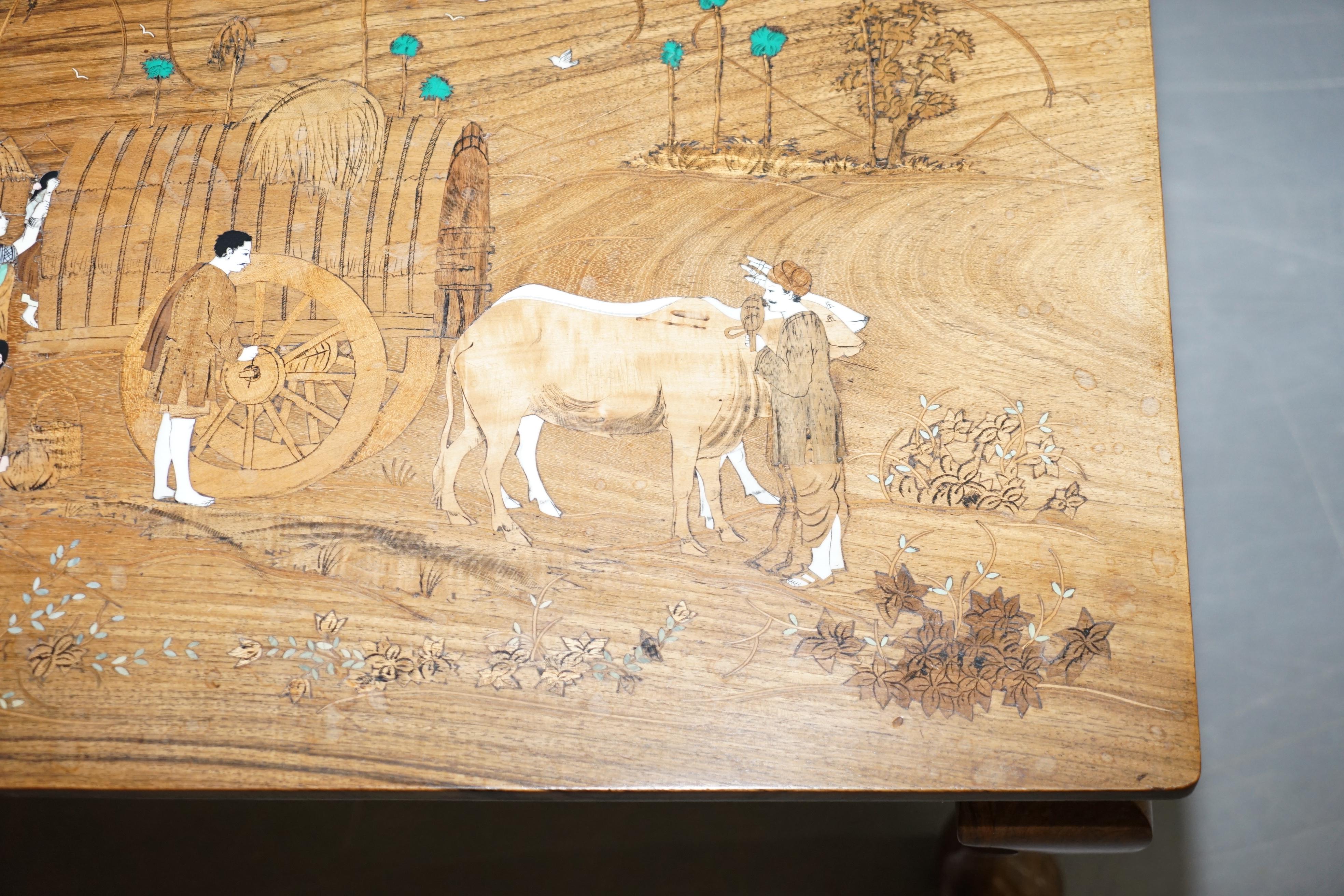 Antique Japanese Shibayama Inlaid Romantic Lovers Hardwood Coffee Table 3