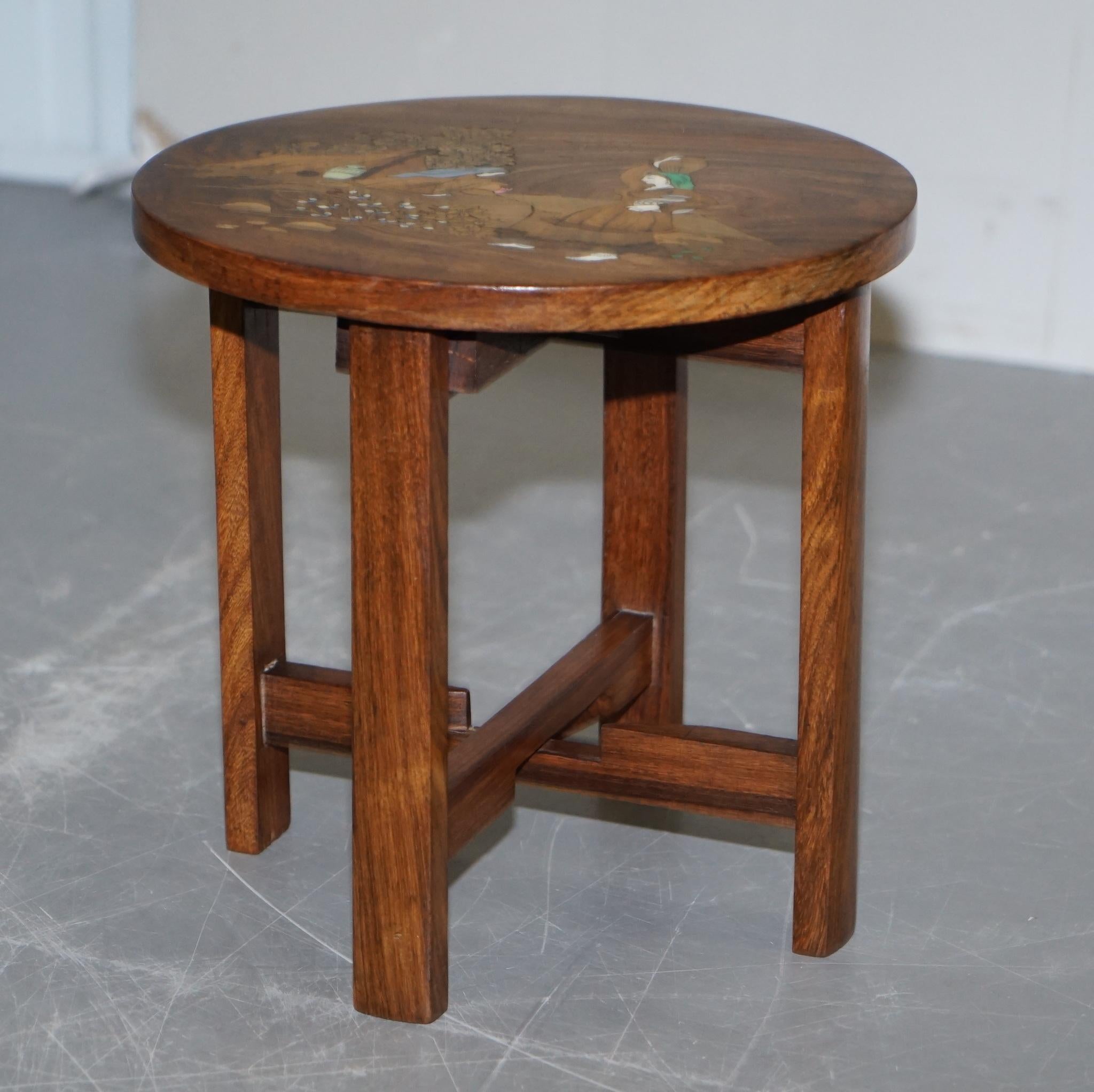 Hand-Crafted Antique Japanese Shibayama Inlaid Rural Colelcting Water Jug Hardwood Side Table For Sale