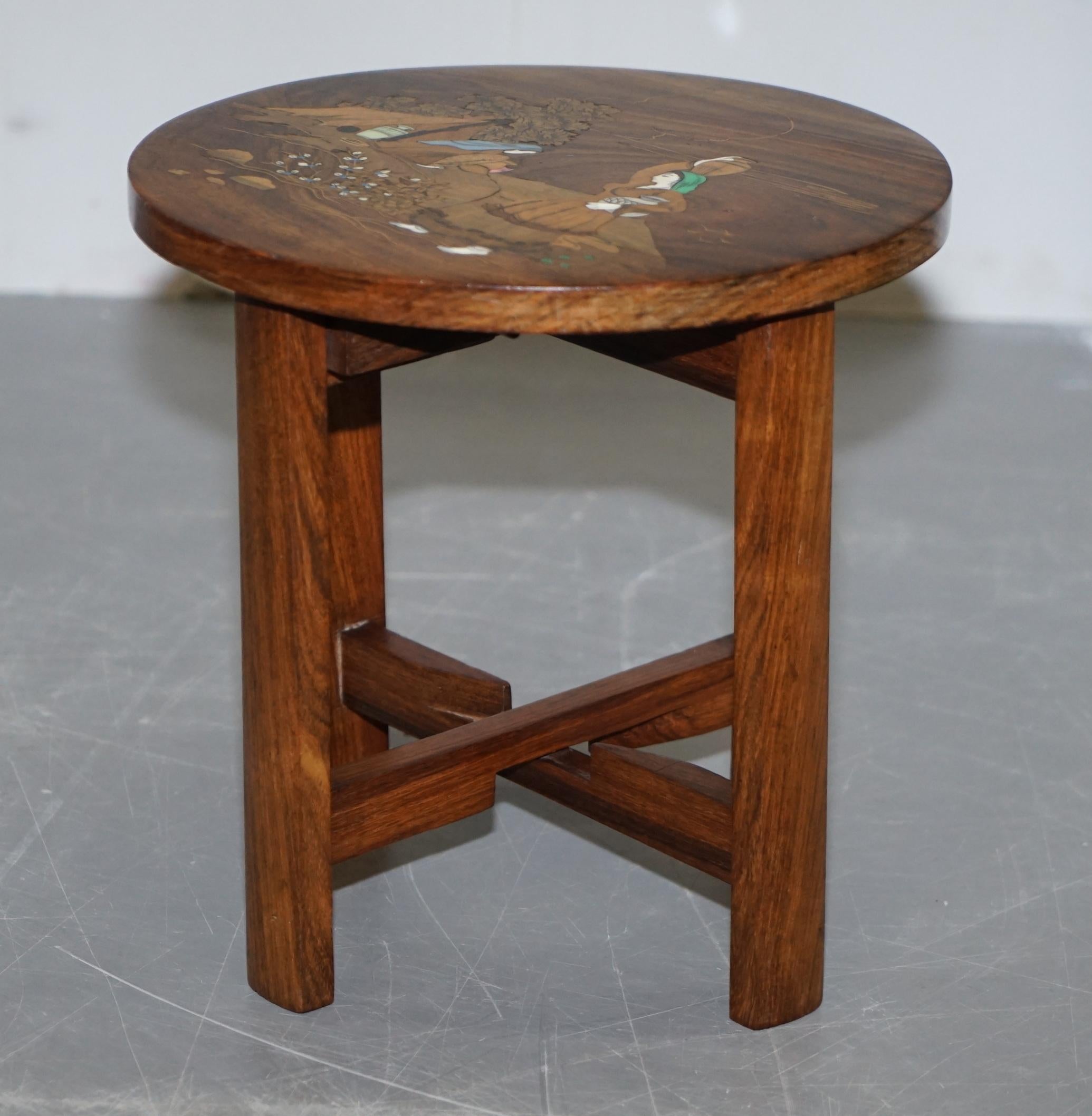 Early 20th Century Antique Japanese Shibayama Inlaid Rural Colelcting Water Jug Hardwood Side Table For Sale