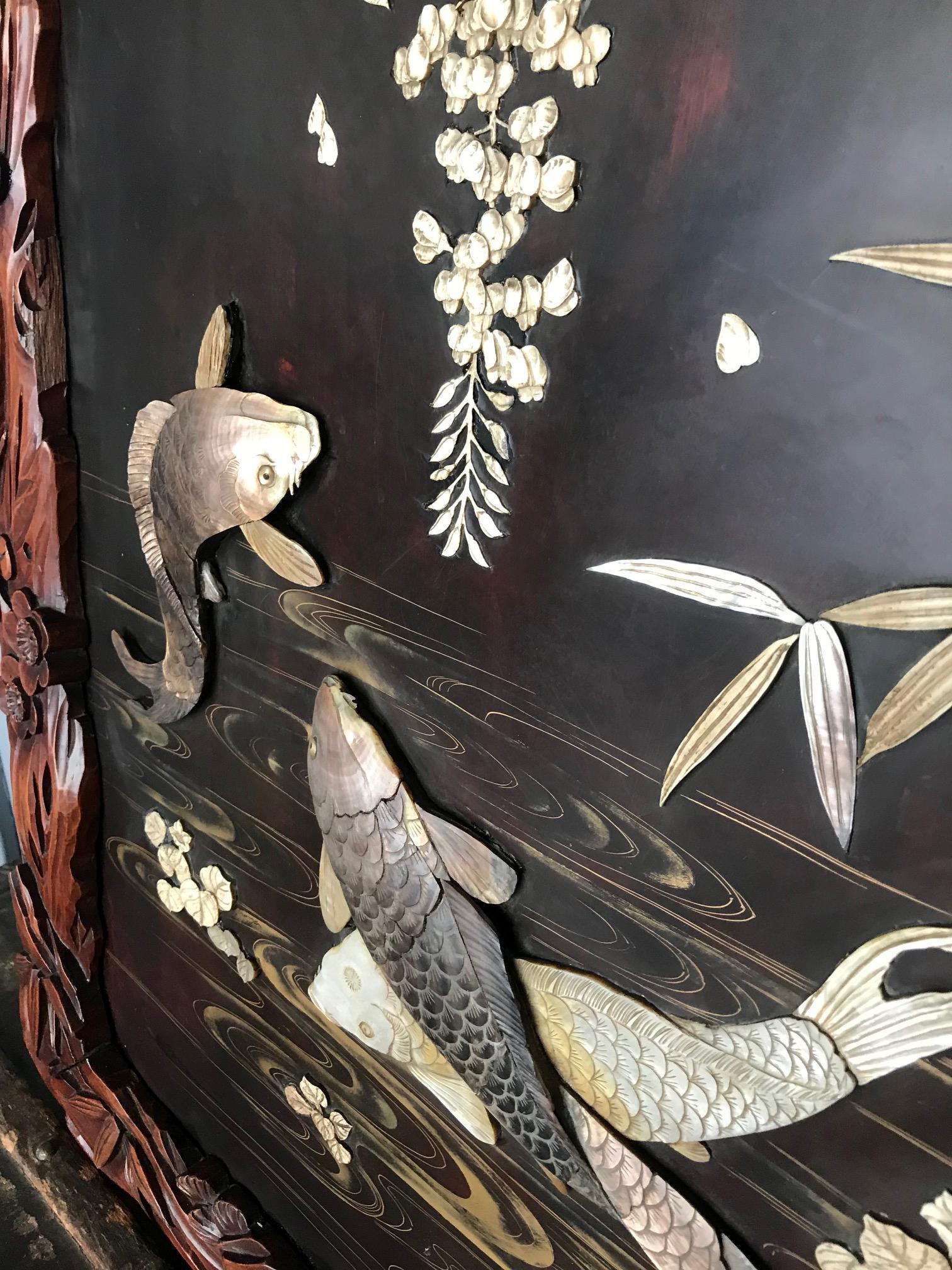 Wood Antique Japanese Shibayama Lacquer Panel Meiji Period