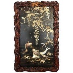 Antique Japanese Shibayama Lacquer Panel Meiji Period