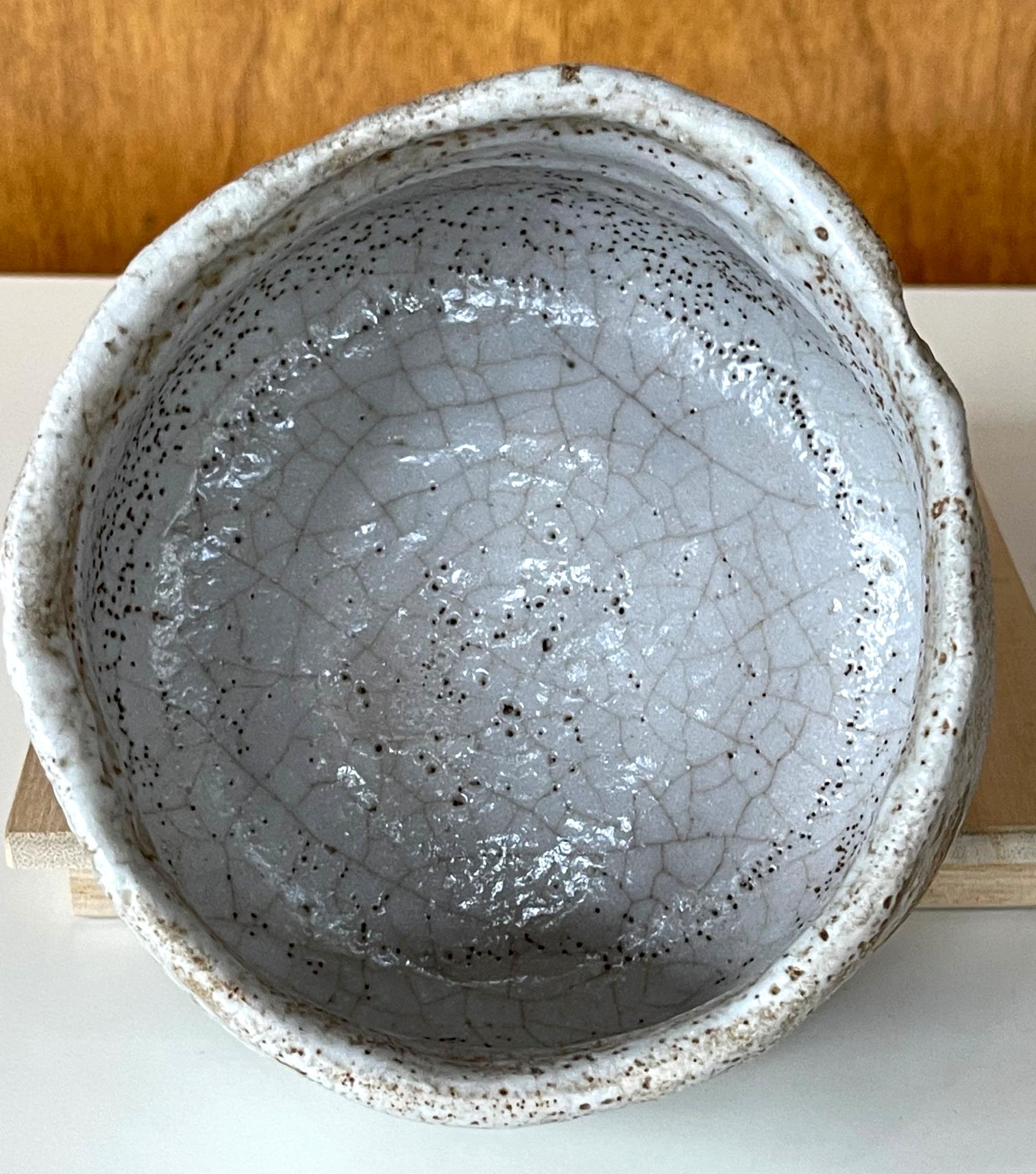 Glazed Antique Japanese Shino Ware Chawan Tea Bowl For Sale