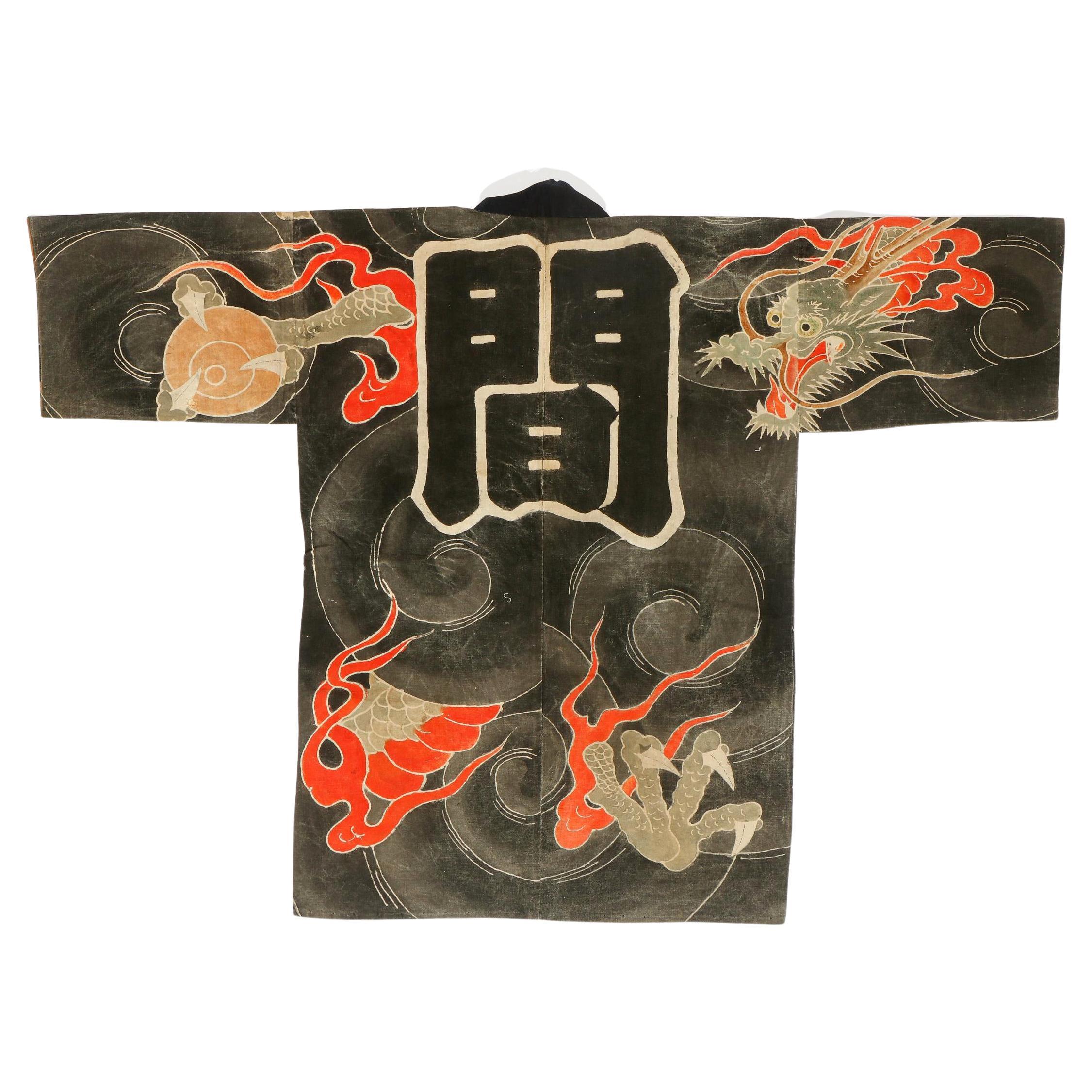 Antike japanische Shirushi-Banten-Feuermannjacke aus der Edo-Periode