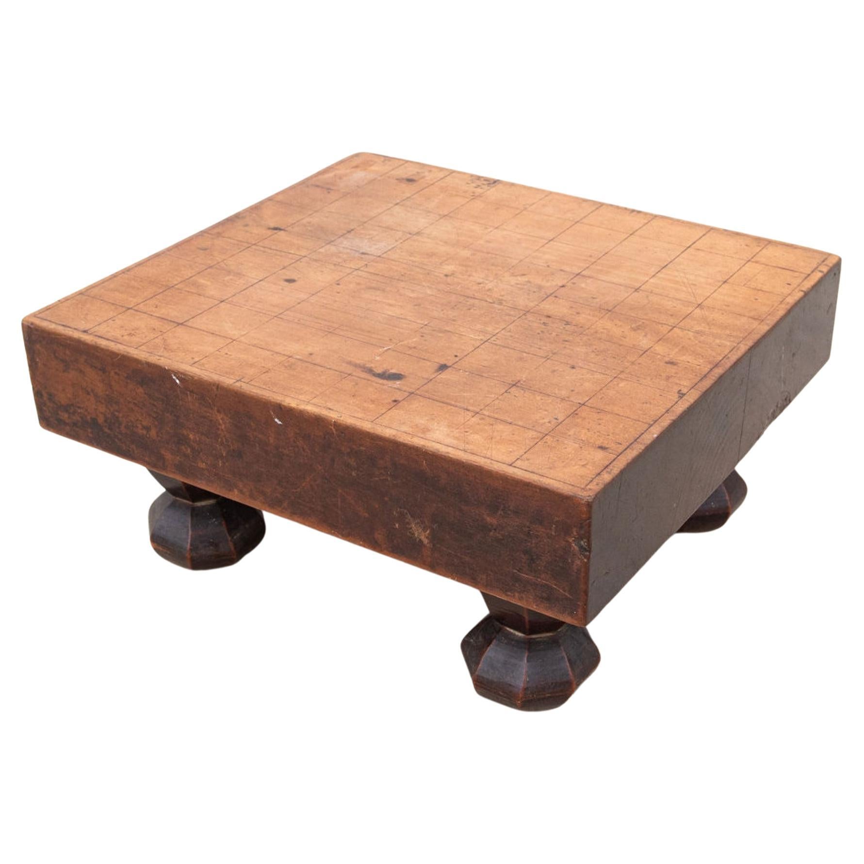 Vintage Japanese Shogi Game Board, Keyaki Wood, Carved Design, 1920s For Sale