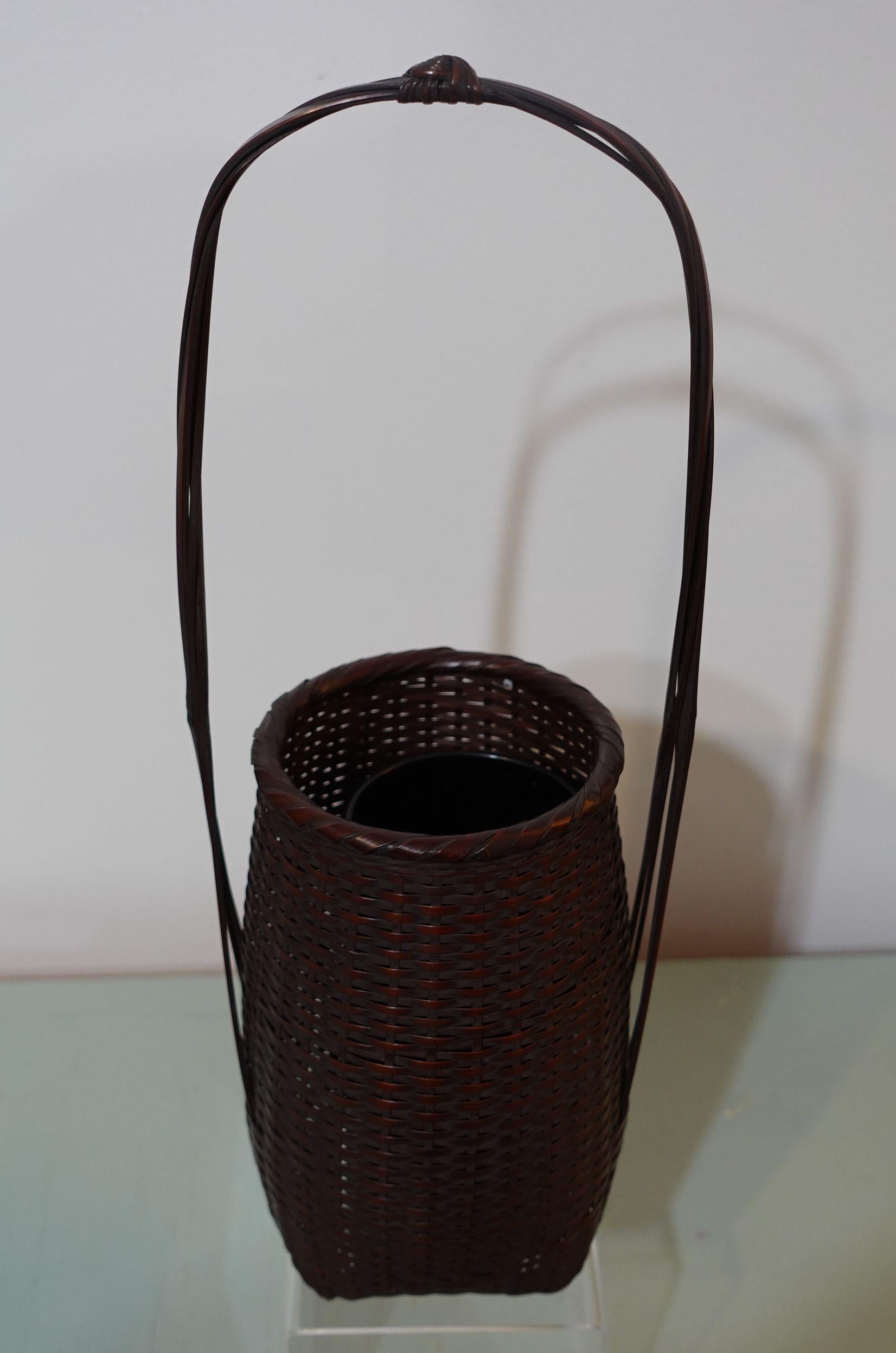 20th Century Antique Japanese Showa Period Bamboo Ikebana Basket For Sale