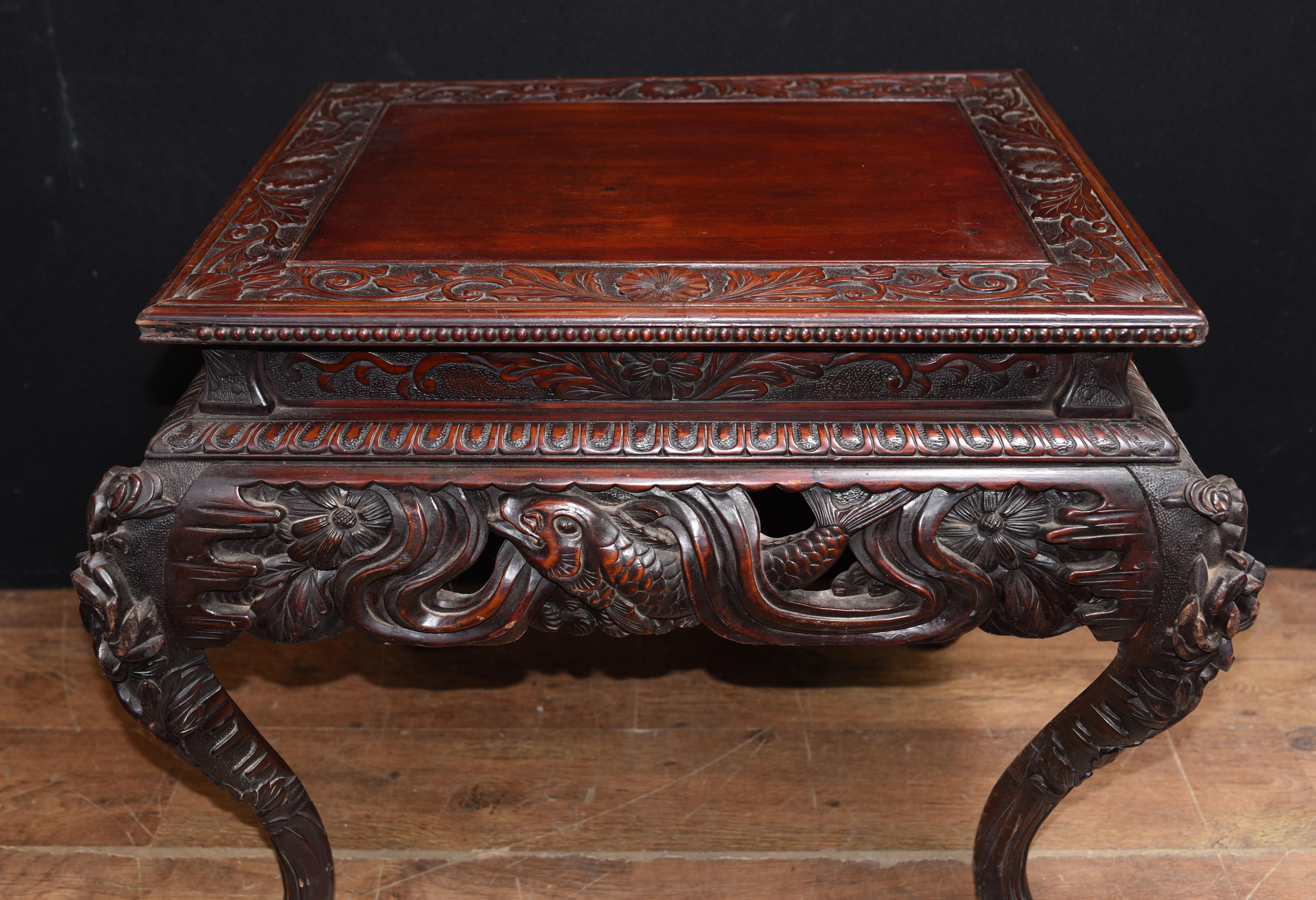 - Gorgeous hand carved antique antique Japanese side table
- We date this piece to circa 1920
- Hand carved from hardwood with amazingly intricate details
- Great collectors piece.
 