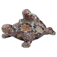 Antique Japanese Signed Imari Porcelain Figurine "Cat Riding a Turtle", Ca. 1890