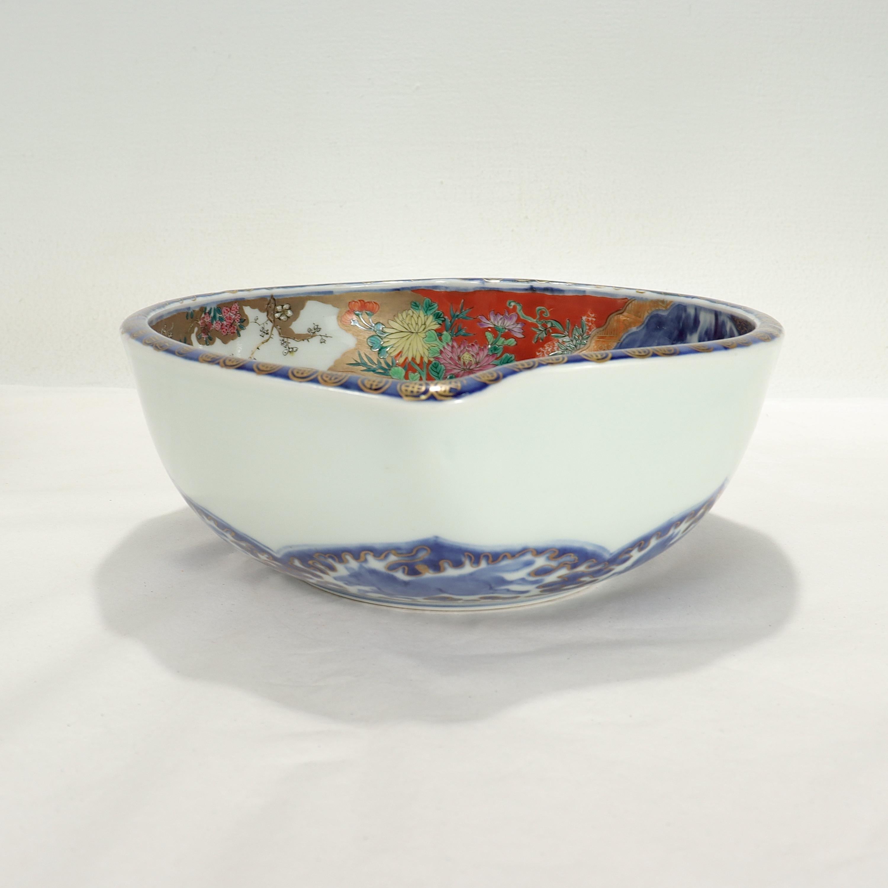 Antique Japanese Signed Imari Porcelain Plum Shaped Bowl by Hichozan Fukagawa For Sale 1