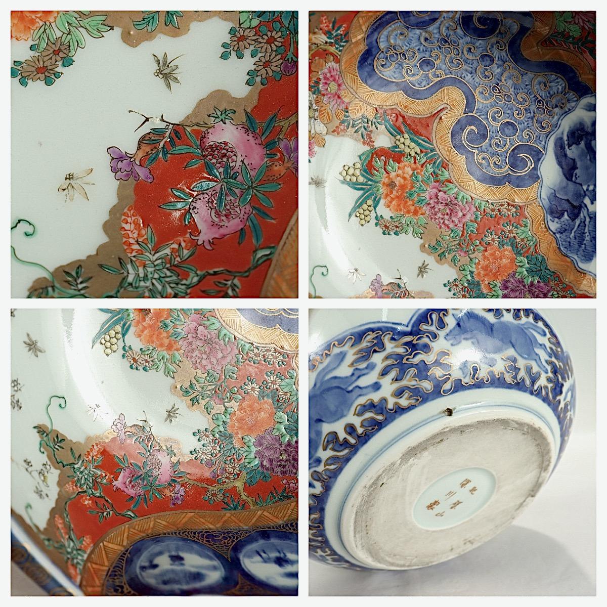 Antique Japanese Signed Imari Porcelain Plum Shaped Bowl by Hichozan Fukagawa For Sale 4