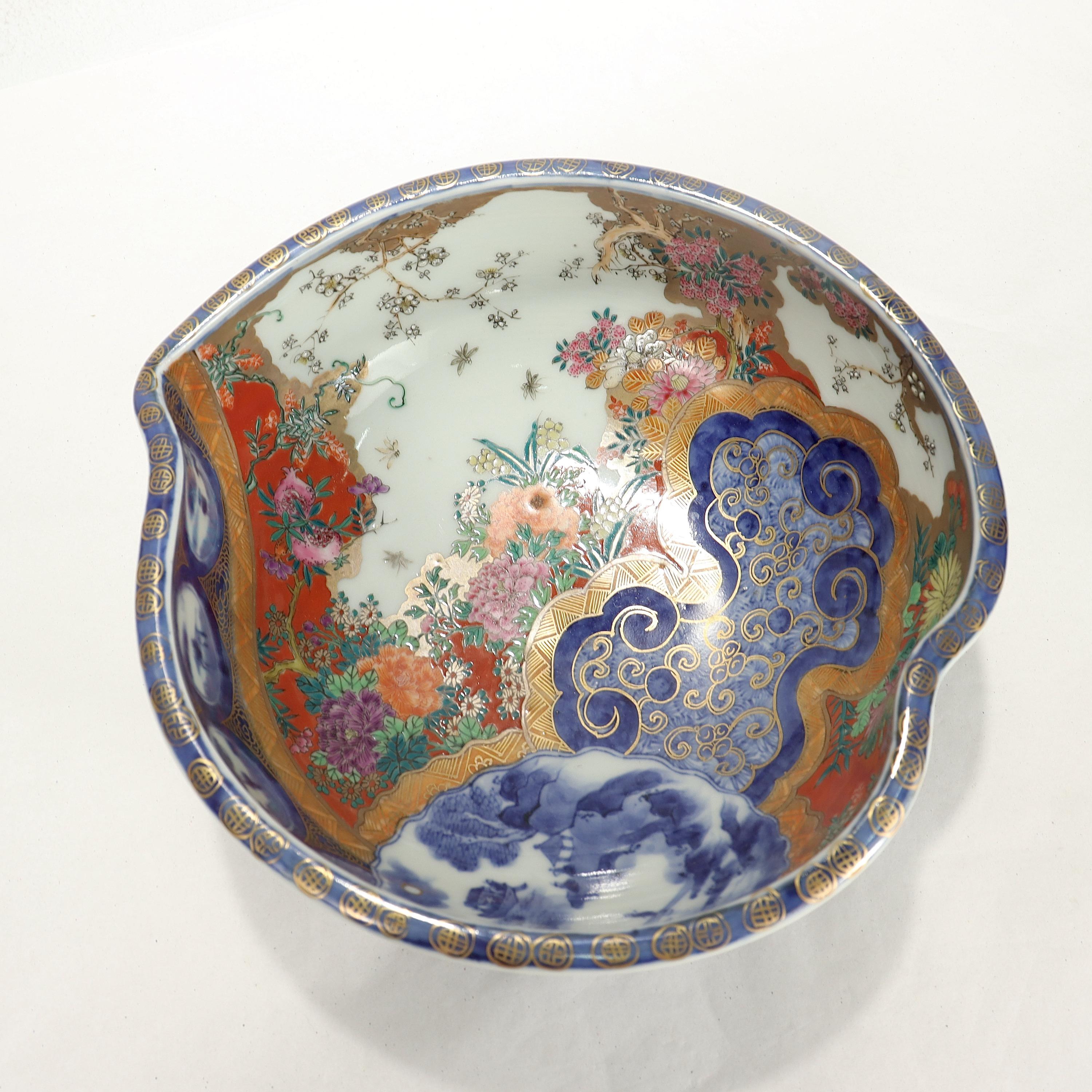 Meiji Antique Japanese Signed Imari Porcelain Plum Shaped Bowl by Hichozan Fukagawa For Sale