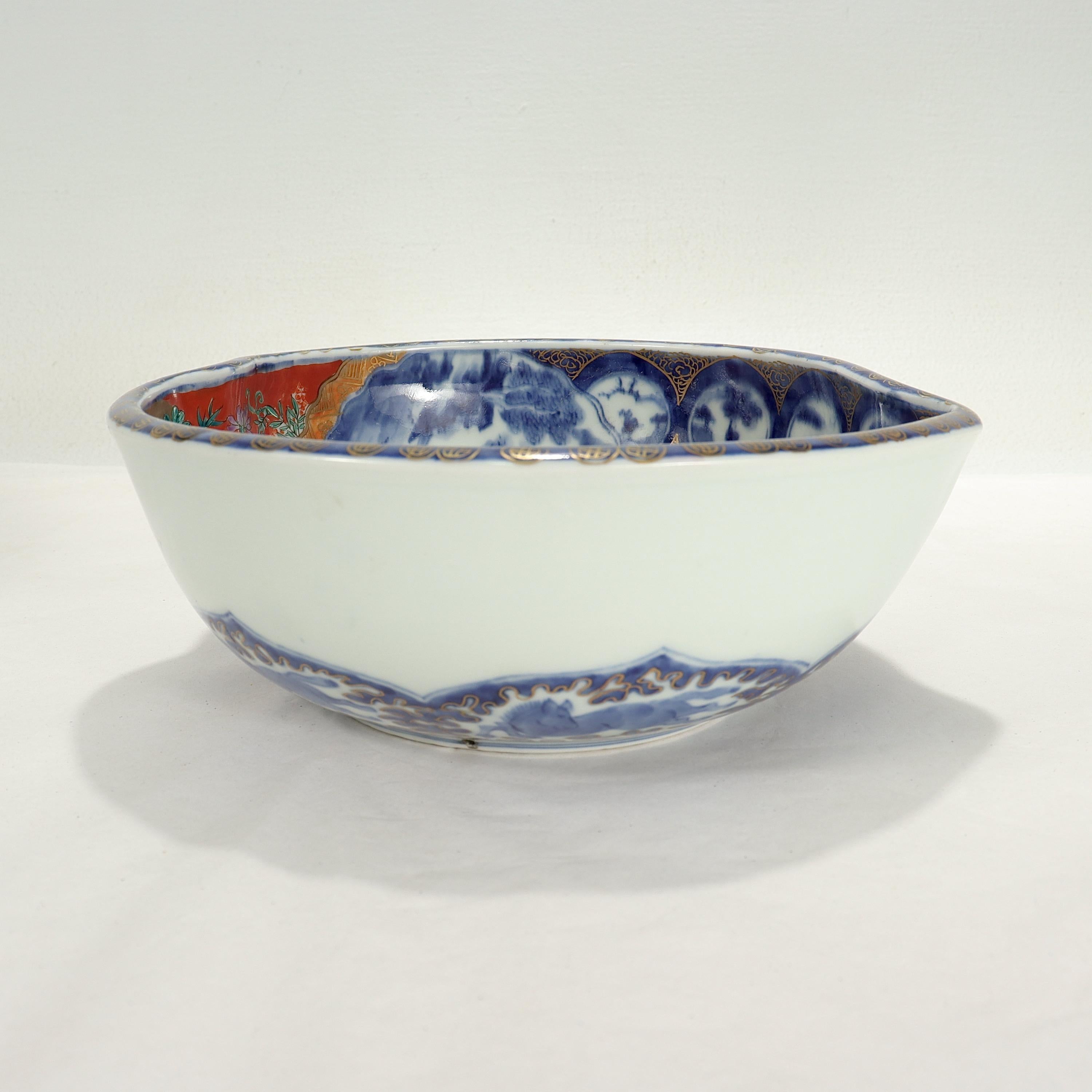19th Century Antique Japanese Signed Imari Porcelain Plum Shaped Bowl by Hichozan Fukagawa For Sale