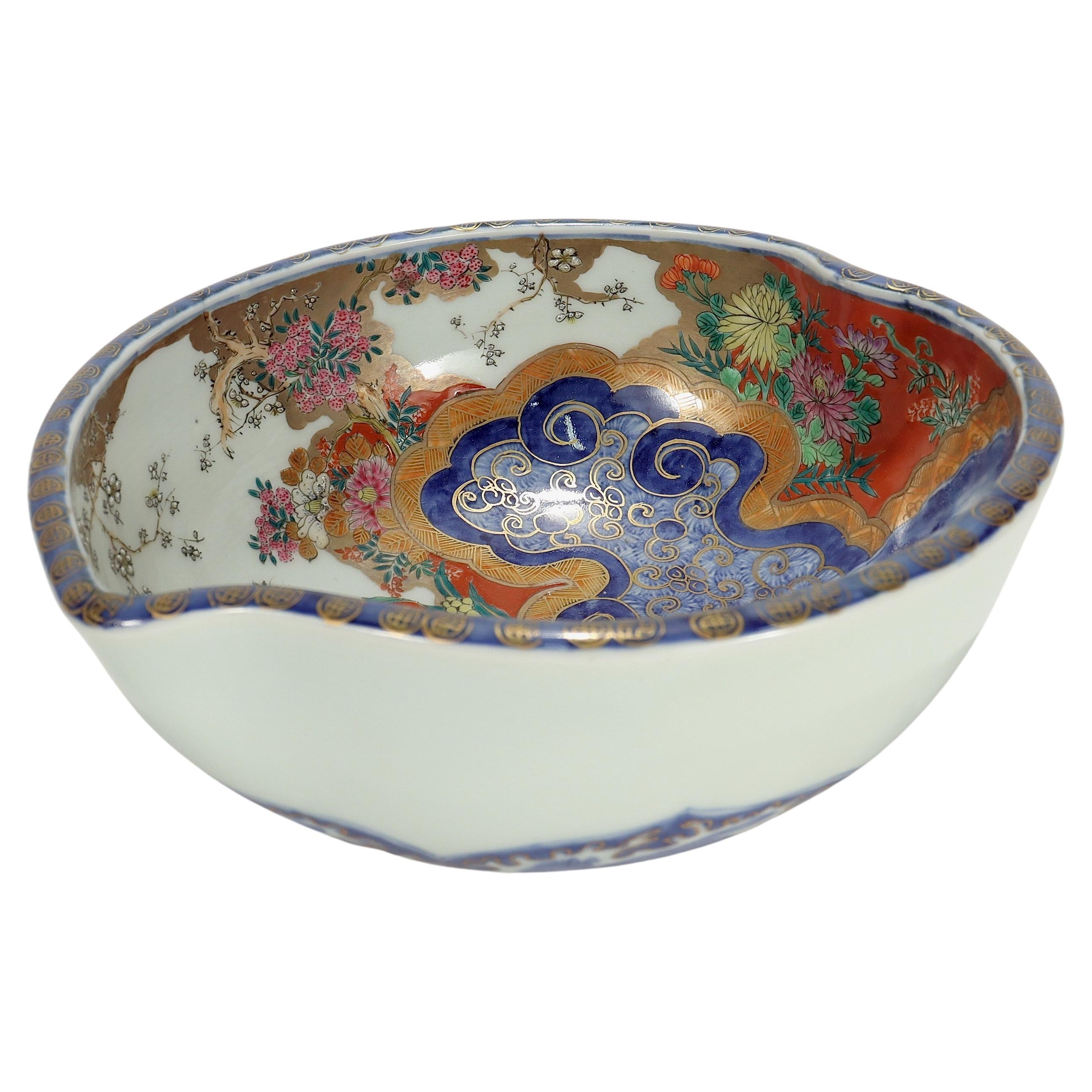 Antique Japanese Signed Imari Porcelain Plum Shaped Bowl by Hichozan Fukagawa For Sale