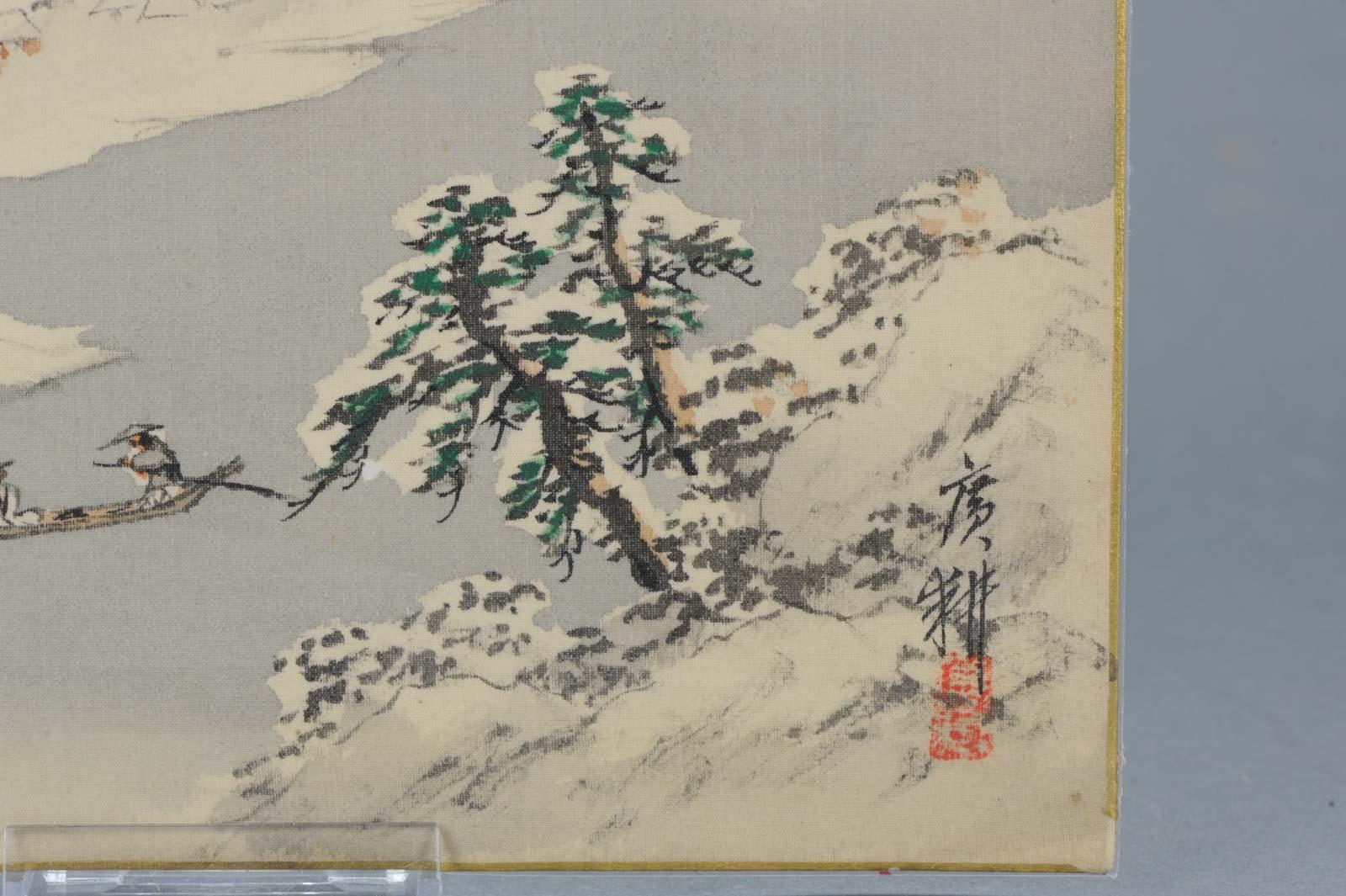 Antiguo cuadro japonés sobre seda Japón Periodo Meiji Paisaje invernal en Bueno estado para la venta en Amsterdam, Noord Holland