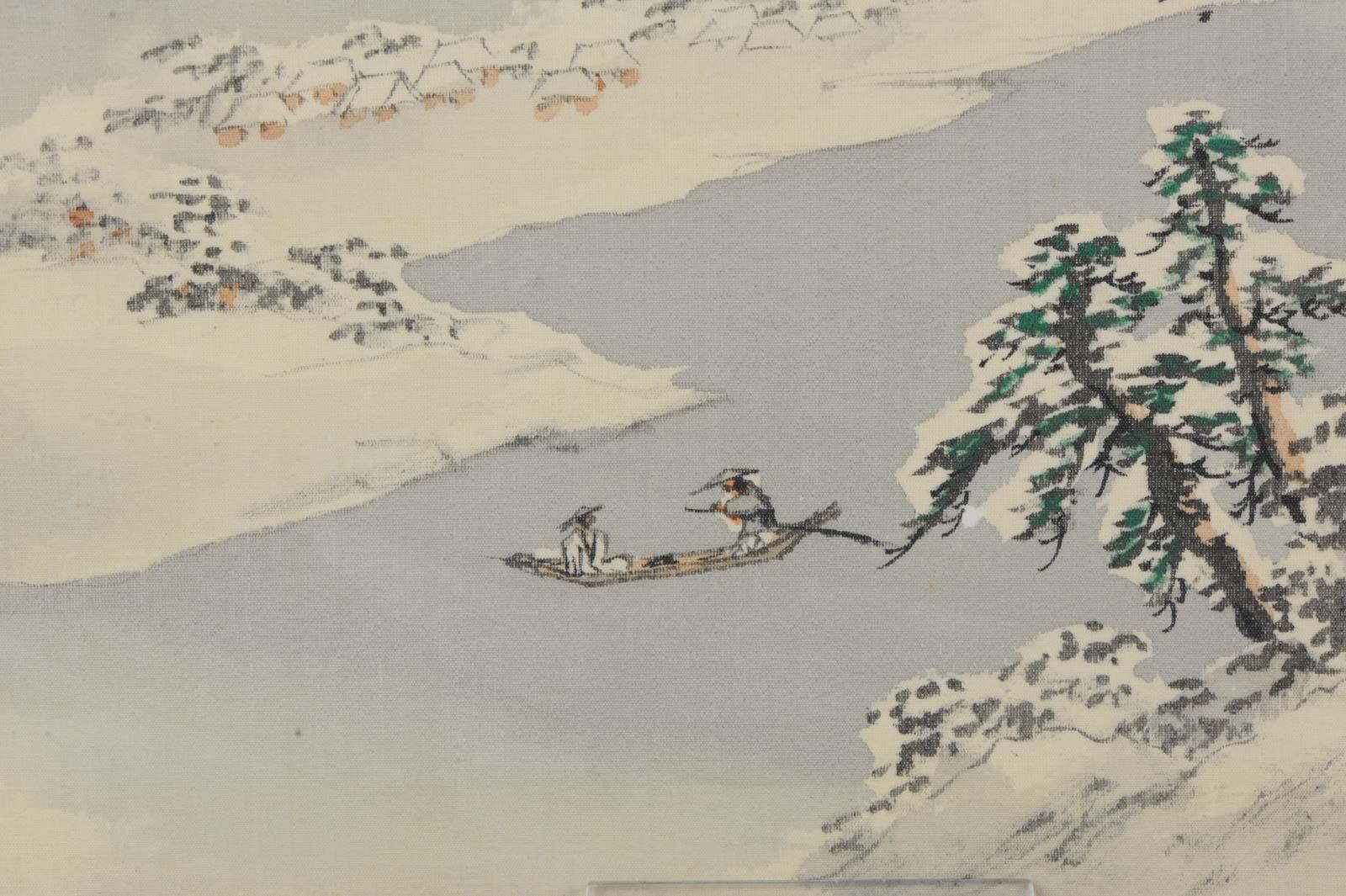 Antiguo cuadro japonés sobre seda Japón Periodo Meiji Paisaje invernal siglo XIX en venta
