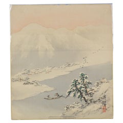 Antique Japanese Silk painting Japan Meiji Period Winter Landscape
