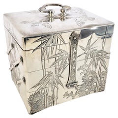 Antique Japanese Silver Accordian Jewelry Box with Engraved Bamboo & Flowers