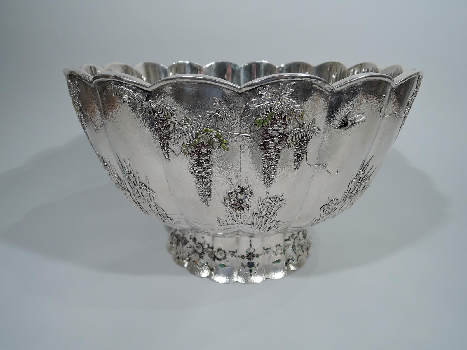 Meiji Antique Japanese Silver and Enamel Centerpiece Bowl wtih World's Fair Provenance