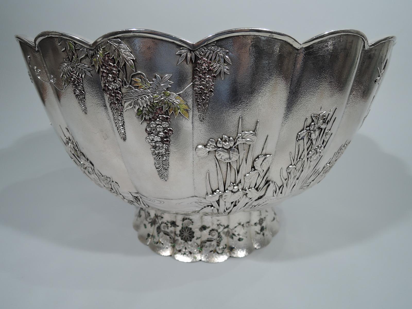 Antique Japanese Silver and Enamel Centerpiece Bowl wtih World's Fair Provenance In Good Condition In New York, NY