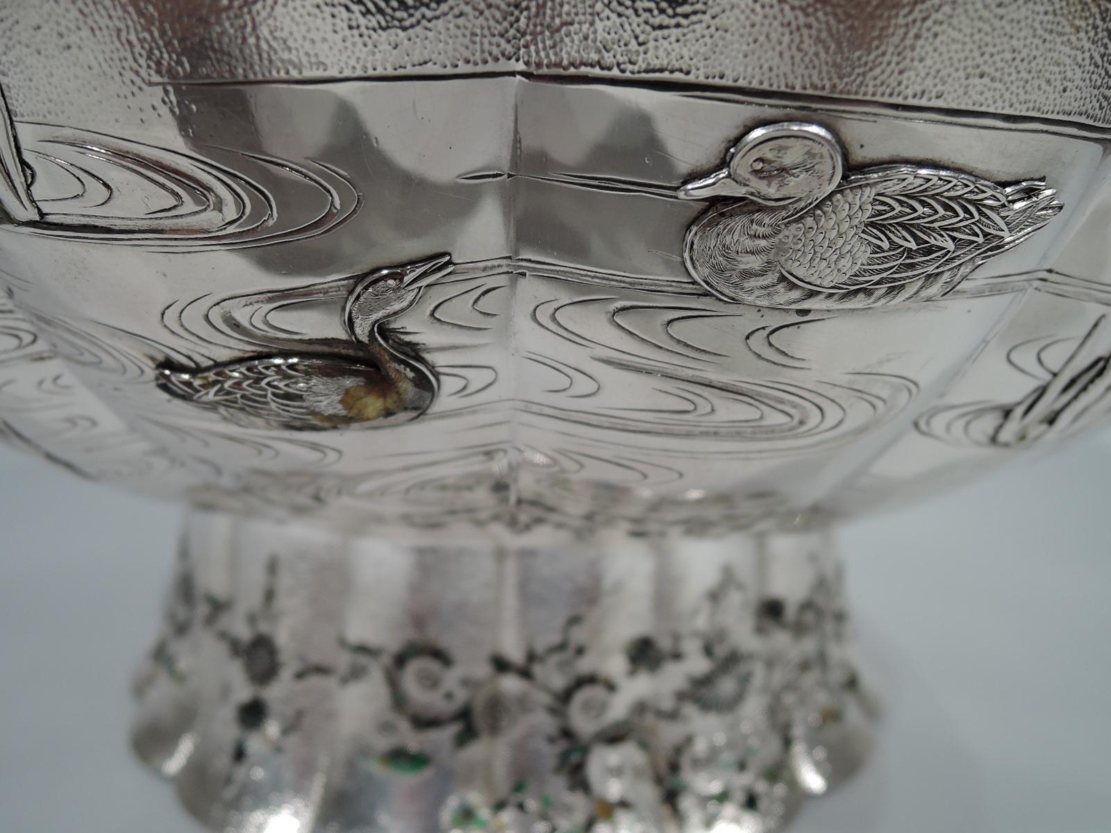 Antique Japanese Silver and Enamel Centerpiece Bowl wtih World's Fair Provenance 1