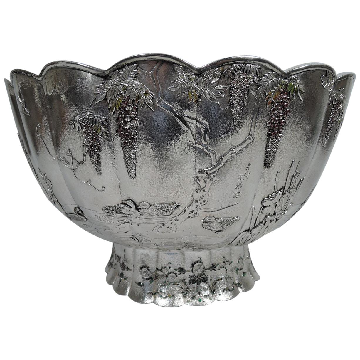 Antique Japanese Silver and Enamel Centerpiece Bowl wtih World's Fair Provenance