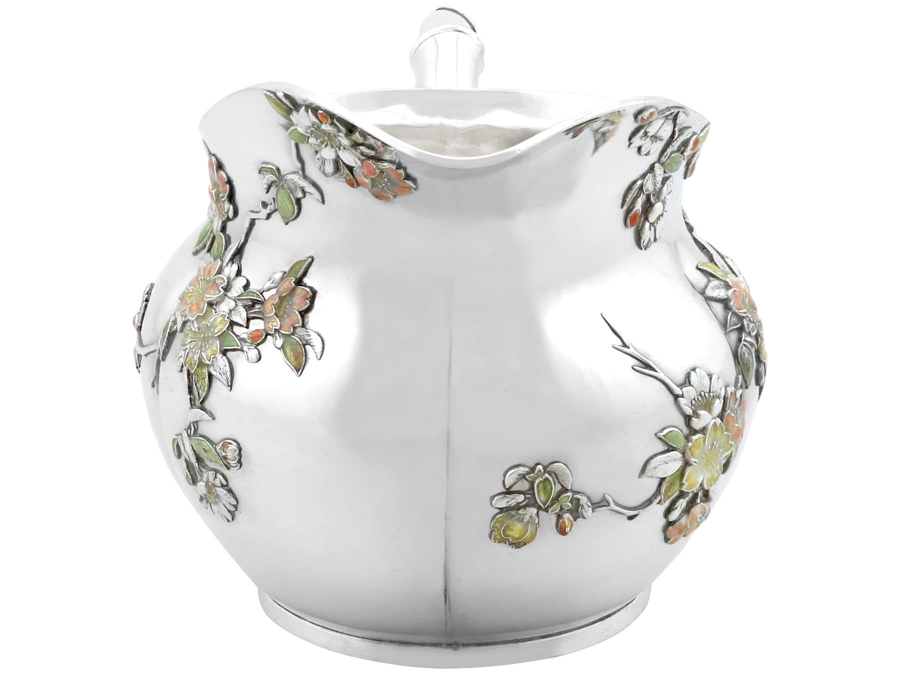 Antique Japanese Silver and Enamel Cream Jug and Sugar Bowl Circa 1890 For Sale 5
